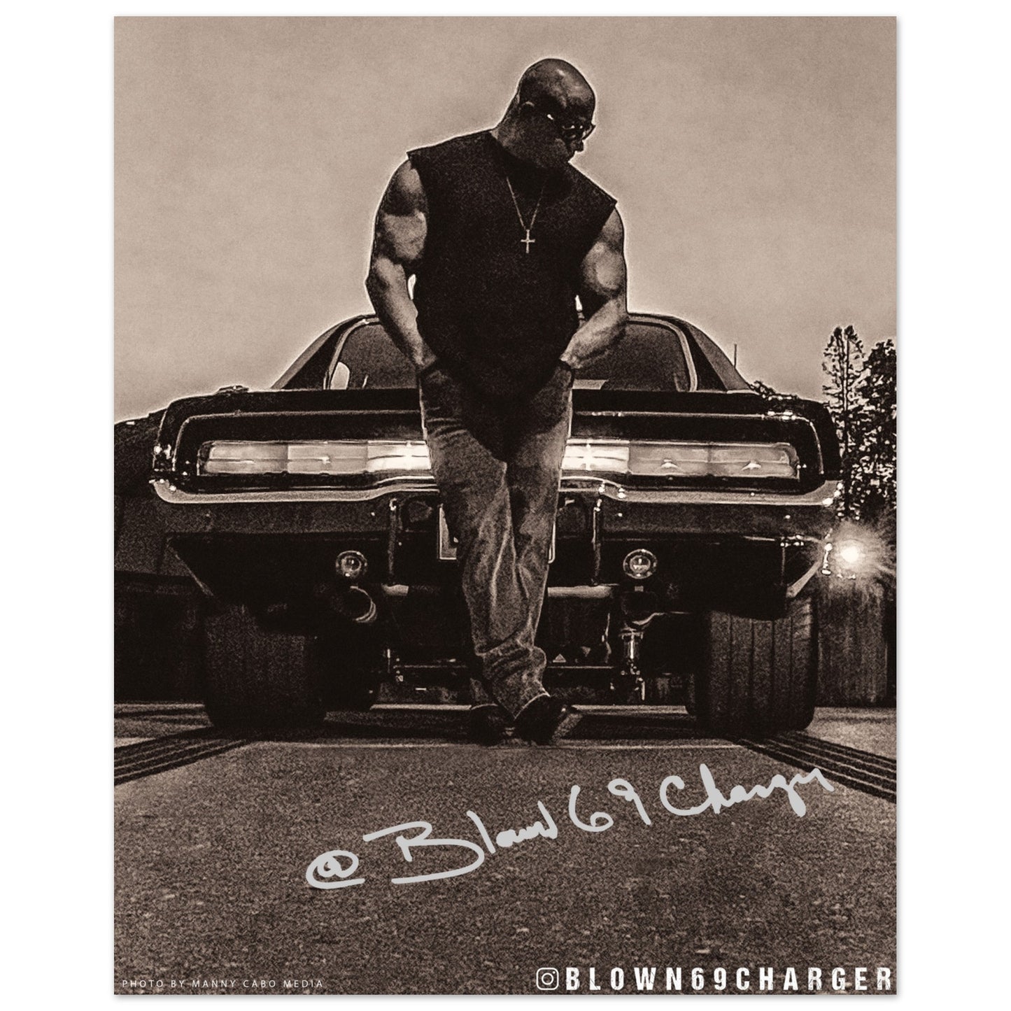 Blown 69 Charger Sepia Premium Semi-Glossy Paper Poster (Man and His Car)