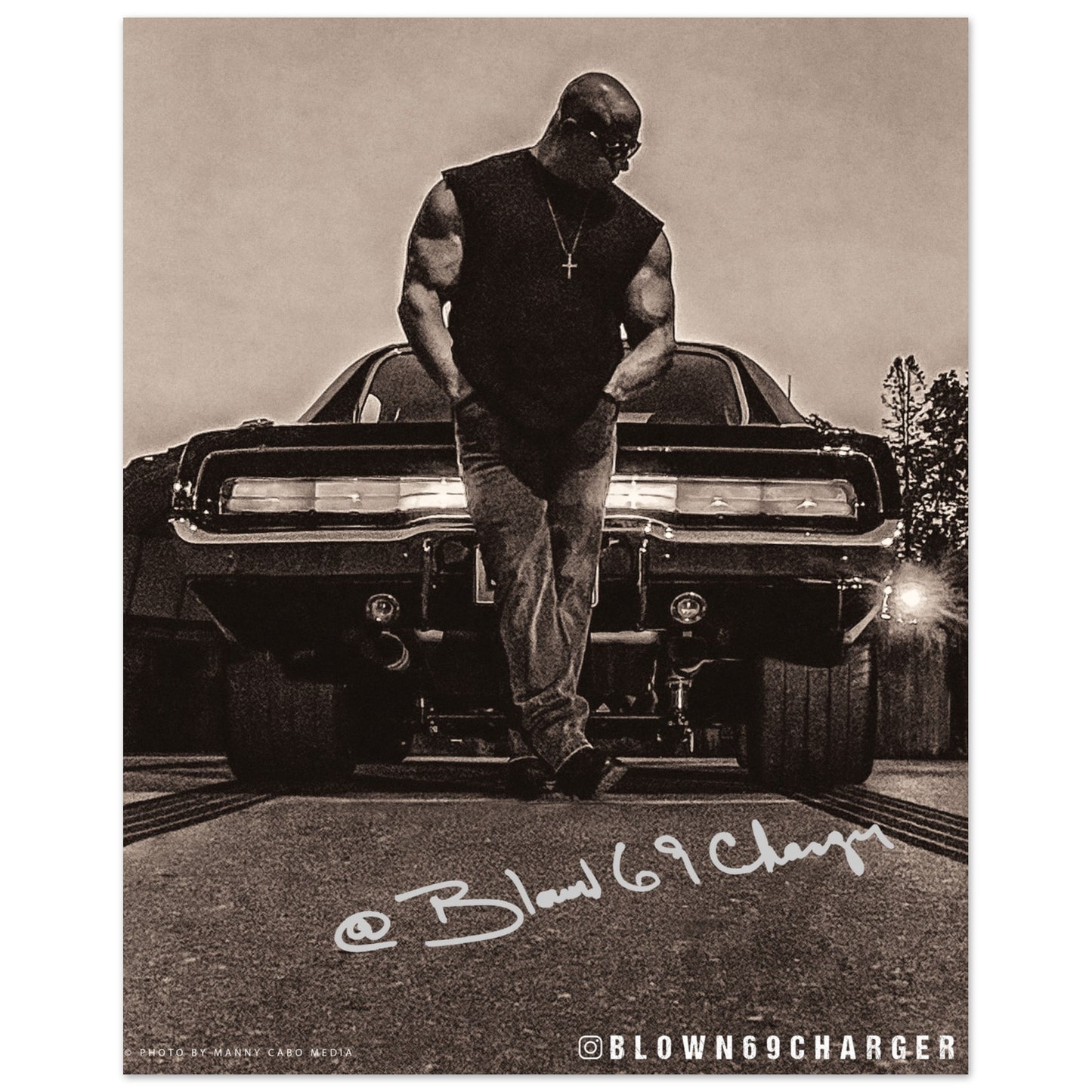 Blown 69 Charger Sepia Premium Semi-Glossy Paper Poster (Man and His Car)